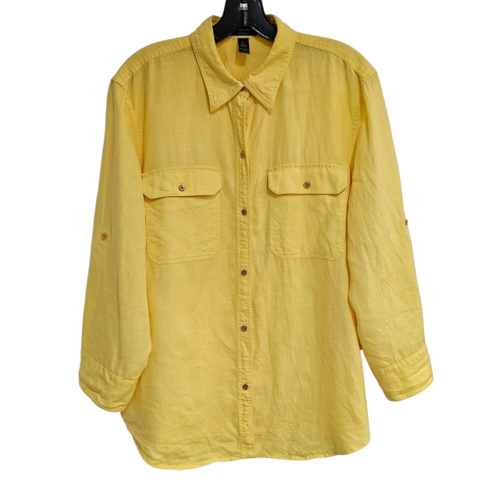 Lauren Ralph Lauren Exclusive Linen Shirt Womens XL Button Down Yellow Blouse